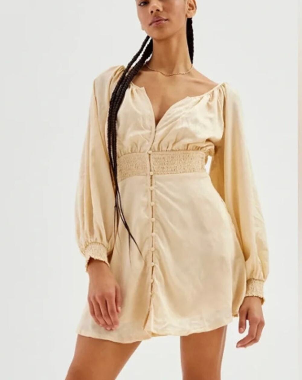 Urban Outfitters Phoebe Corset Shirt Dress Satin Cream Women's Medium Mini